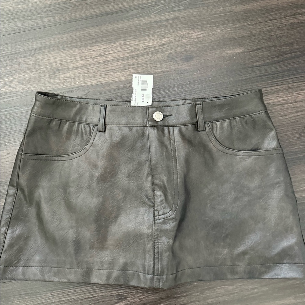 Gray Leather Mini Skirt